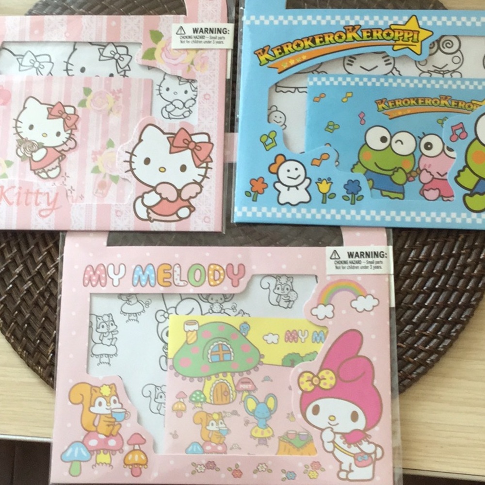 Sanrio 3 coloring sticker sheets & 1 sticker book